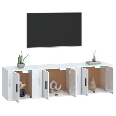 vidaXL 3 pcs conjunto móveis de TV madeira processada branco brilhante