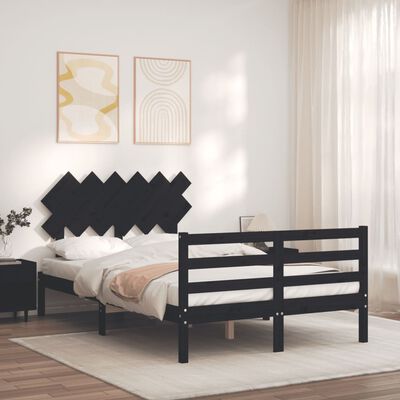 vidaXL Estrutura de cama com cabeceira 120x200cm madeira maciçao preto