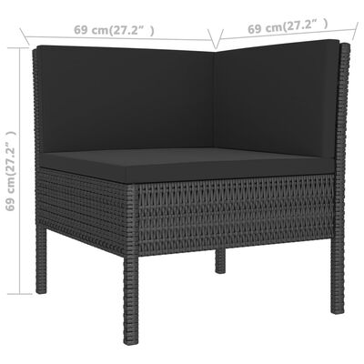 vidaXL 12 pcs conjunto lounge de jardim c/ almofadões vime PE preto