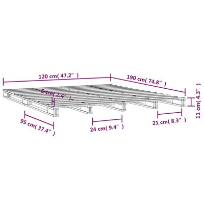 vidaXL Cama de paletes pequena de casal 120x190 cm pinho cinzento