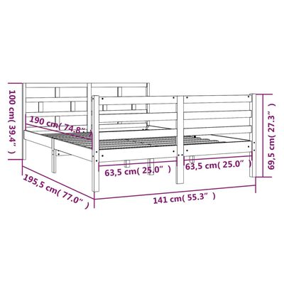 vidaXL Estrutura de cama casal 135x190 cm madeira maciça branco