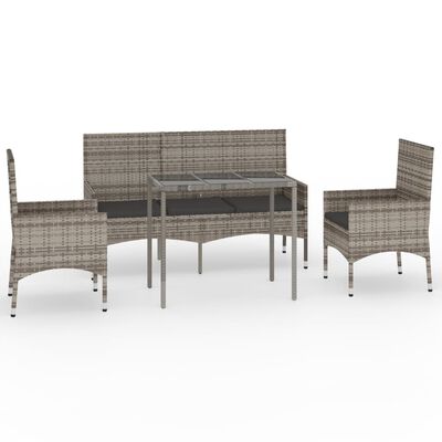 vidaXL 4 pcs conjunto lounge de jardim c/ almofadões vime PE cinzento