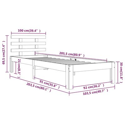 vidaXL Estrutura de cama 100x200 cm madeira maciça branco