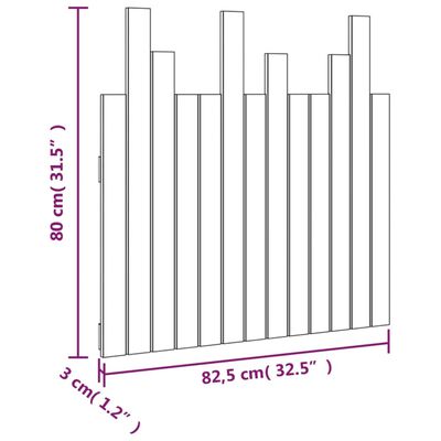 vidaXL Cabeceira de parede 82,5x3x80 cm madeira de pinho maciça preto