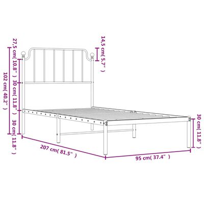 vidaXL Estrutura de cama com cabeceira 90x200 cm metal branco