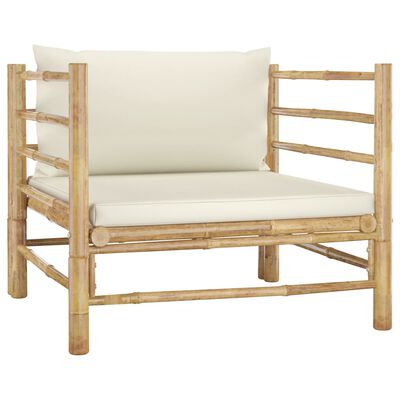 vidaXL 6 pcs conj. lounge p/ jardim em bambu c/ almofadões branco nata