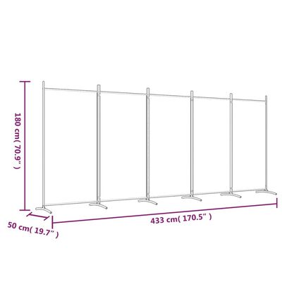 vidaXL Divisória de quarto com 5 painéis 433x180 cm tecido antracite