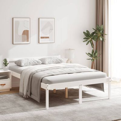 vidaXL Cama de casal pequena para idosos 120x190cm pinho maciço branco