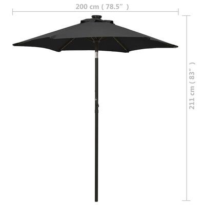 vidaXL Guarda-sol de jardim c/ luzes LED 200x211 cm alumínio preto