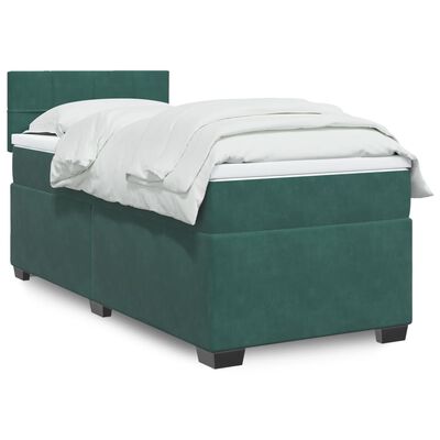 vidaXL Cama com molas/colchão 100x200 cm veludo verde-escuro