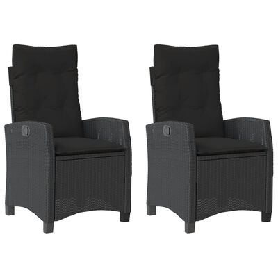 vidaXL Cadeiras de jardim reclináveis c/ almofadões 2pcs vime PE preto