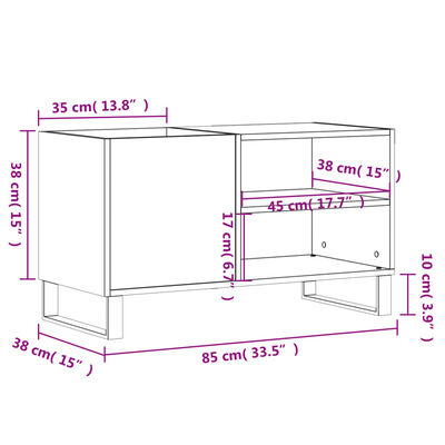 vidaXL Armário p/ discos 85x38x48 cm derivados madeira cinzento sonoma