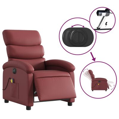 vidaXL Poltrona massagens reclin. elétrica couro artif. vermelho-tinto