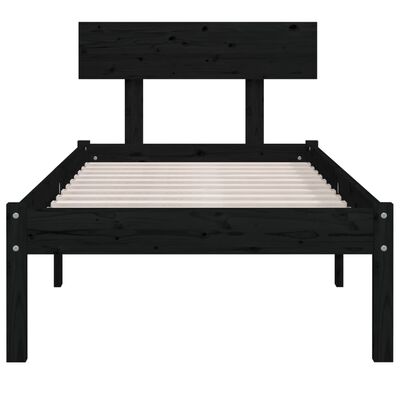 vidaXL Estrutura cama pequena solteiro 75x190 cm madeira maciça preto