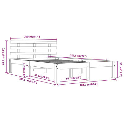 vidaXL Estrutura de cama 200x200 cm madeira maciça branco