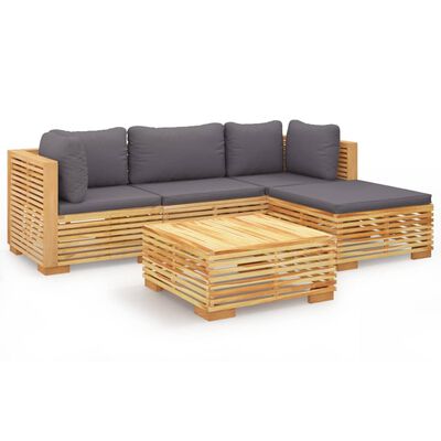 vidaXL 5 pcs conjunto lounge jardim c/ almofadões madeira teca maciça