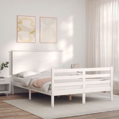 vidaXL Estrutura de cama com cabeceira 120x200cm madeira maciça branco