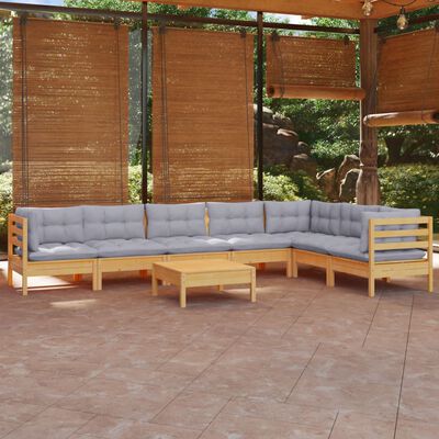 vidaXL 8 pcs conjunto lounge de jardim + almofadões cinza pinho maciço