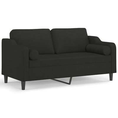 vidaXL Sofá 2 lugares + almofadas decorativas 140 cm tecido preto