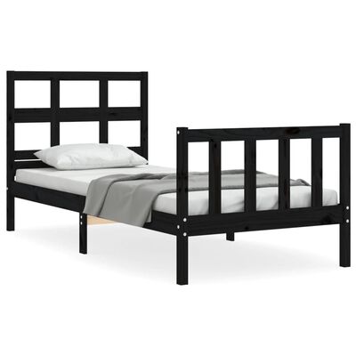 vidaXL Estrutura de cama com cabeceira 90x200 cm madeira maciça preto