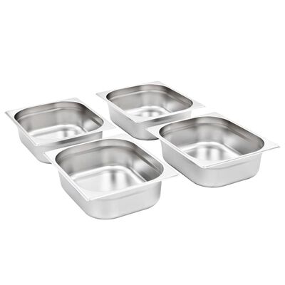 vidaXL Recipientes gastronorm 4 pcs GN 1/2 100 mm aço inoxidável