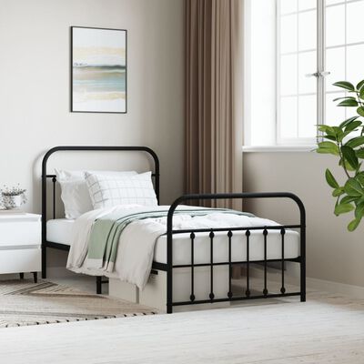 vidaXL Estrutura de cama com cabeceira e pés 100x190 cm metal preto