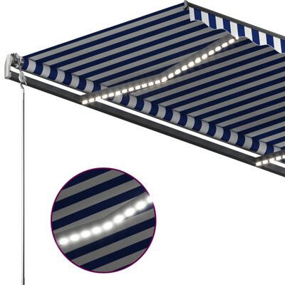 vidaXL Toldo retrátil manual com LED 450x350 cm azul e branco