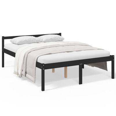 vidaXL Cama para idosos king size 150x200 cm pinho maciço preto