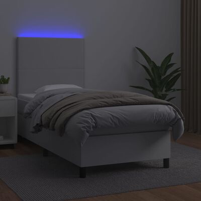 vidaXL Cama box spring c/ colchão/LED 80x200cm couro artificial branco