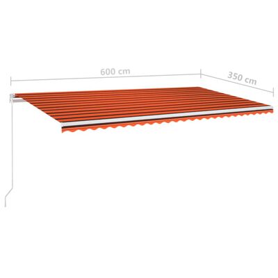 vidaXL Toldo retrátil manual com LED 600x350 cm laranja e castanho