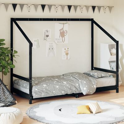 vidaXL Estrutura de cama infantil 90x200 cm pinho maciço preto