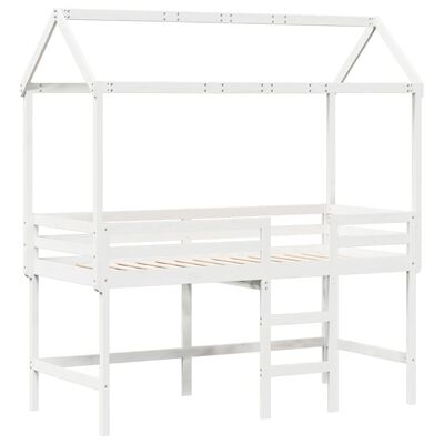 vidaXL Cama alta c/ escada e telhado 80x200 cm pinho maciço branco