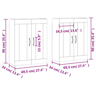 vidaXL Móveis de parede 2 pcs derivados de madeira branco brilhante