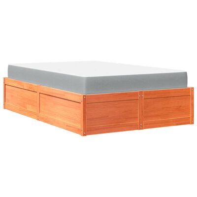 VidaXL Cama com colchão 140x190 cm pinho maciço castanho-mel