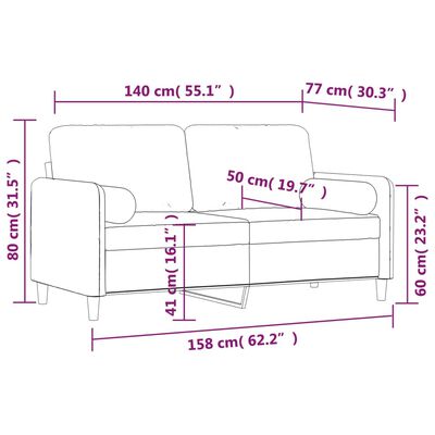 vidaXL Sofá 2 lug. c/ almofadas/almofadões 140 cm veludo cinza-escuro