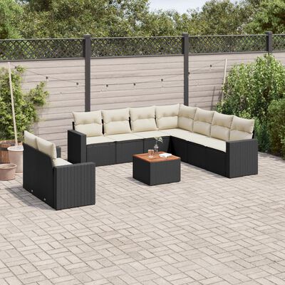 vidaXL 10 pcs conjunto sofás de jardim c/ almofadões vime PE preto