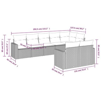 vidaXL 8 pcs conjunto de sofás p/ jardim com almofadões vime PE bege