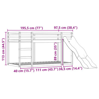 vidaXL Beliche com escorrega e cortinas 90x190 cm branco e preto