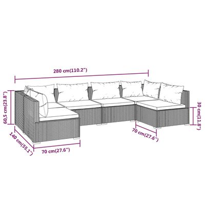 vidaXL 6 pcs conjunto lounge jardim c/ almofadões vime PE castanho