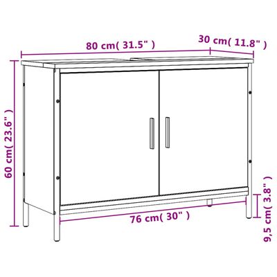 vidaXL Móvel p/ lavatório 80x30x60cm derivados madeira cinzento sonoma