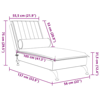 vidaXL Chaise lounge de massagem com rolo veludo creme