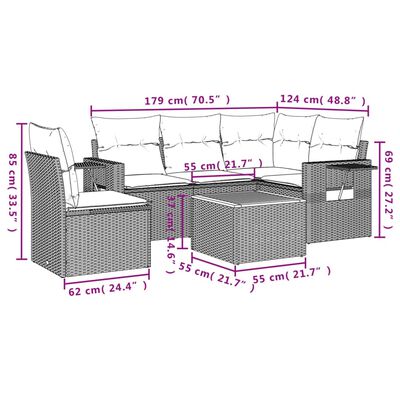 vidaXL 6 pcs conjunto de sofás p/ jardim com almofadões vime PE bege