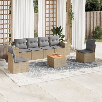 vidaXL 7 pcs conjunto de sofás p/ jardim com almofadões vime PE bege