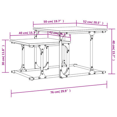 vidaXL Mesa de centro encastrar 2 pcs deriv. madeira carvalho castanho