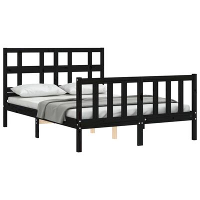 vidaXL Estrutura de cama com cabeceira 140x200 cm madeira maciça preto