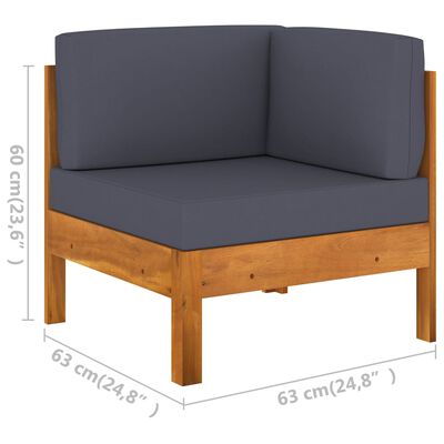 vidaXL 7 pcs conj. lounge de jardim c/ almofadões cinza-escuro acácia