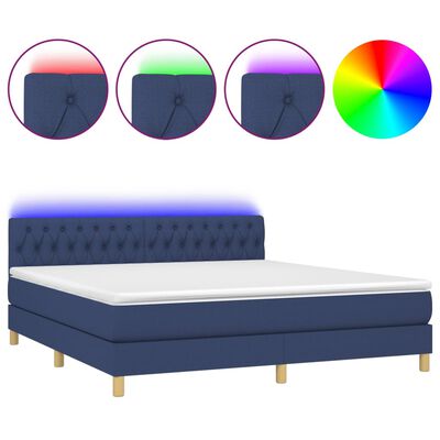 vidaXL Cama box spring c/ colchão e LED 180x200 cm tecido azul