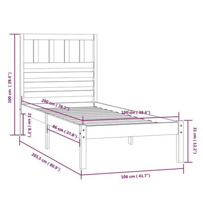 vidaXL Estrutura de cama 100x200 cm madeira pinho maciço castanho mel