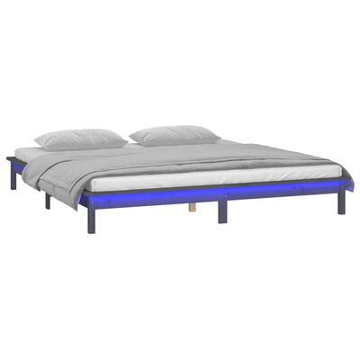 vidaXL Estrutura de cama com LEDs 200x200 cm madeira maciça cinzento