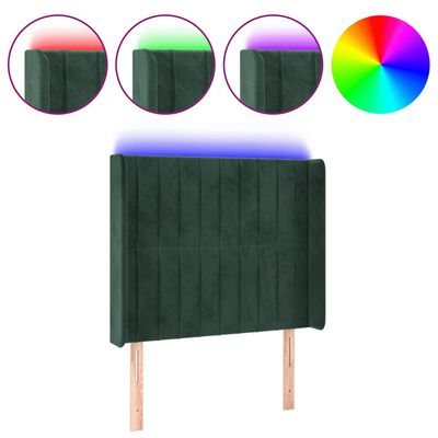 vidaXL Cabeceira cama c/ luzes LED veludo 83x16x118/128cm verde-escuro